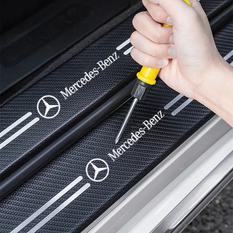 Mercedes Benz Carbon Fiber Door Sill Protector - 4 Piece Threshold Sticker Set