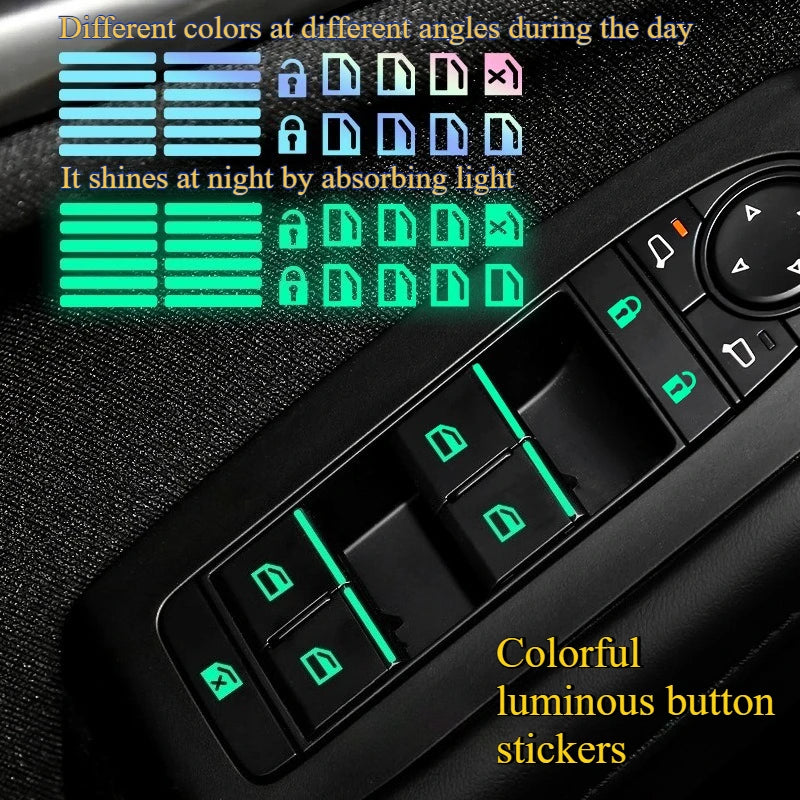 Luminous Car Window Control Panel Stickers - Glow-in-Dark Button Decals