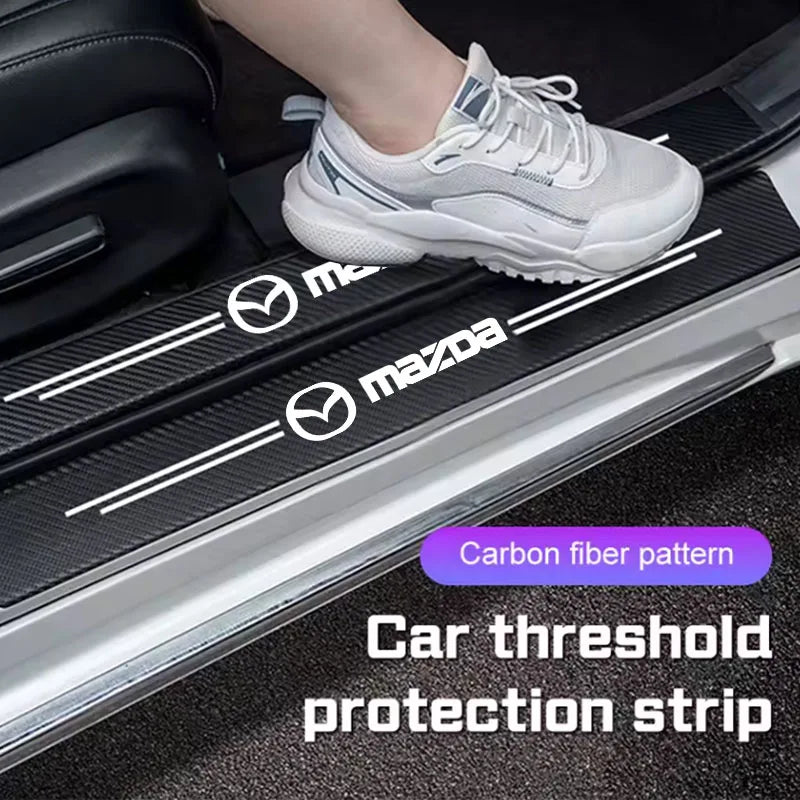 Mazda Carbon Fiber Door Sill Plate Protector - 5 Piece Sticker Set