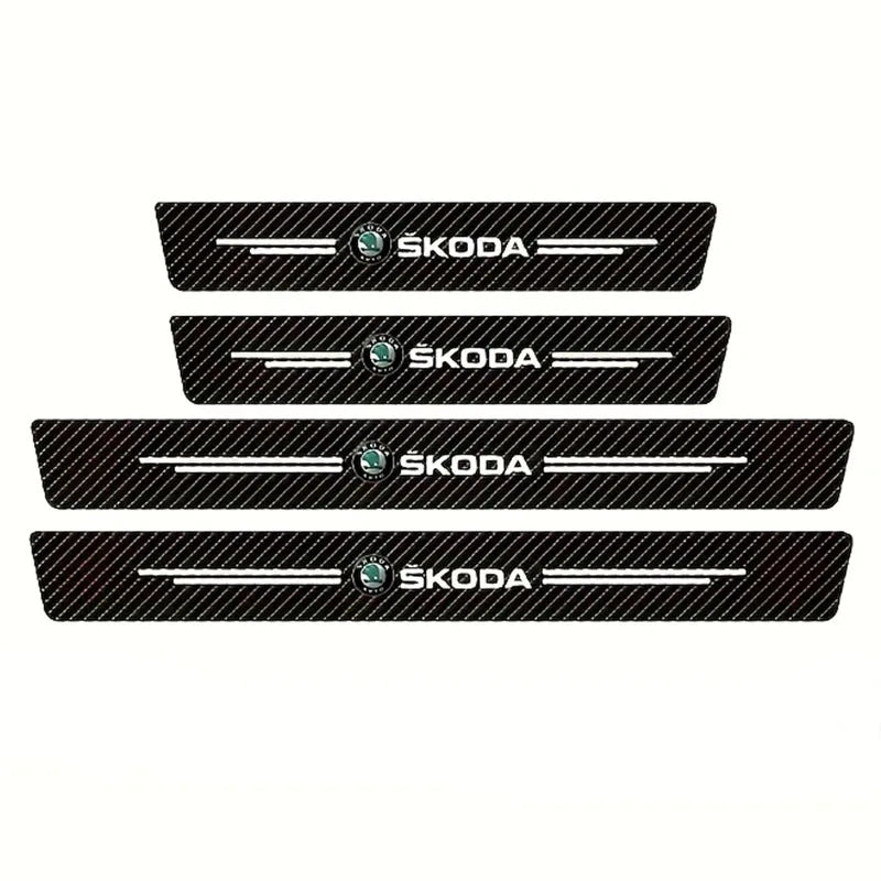 Skoda Carbon Fiber Door Sill Guards - Anti-Scratch Protector Film Set