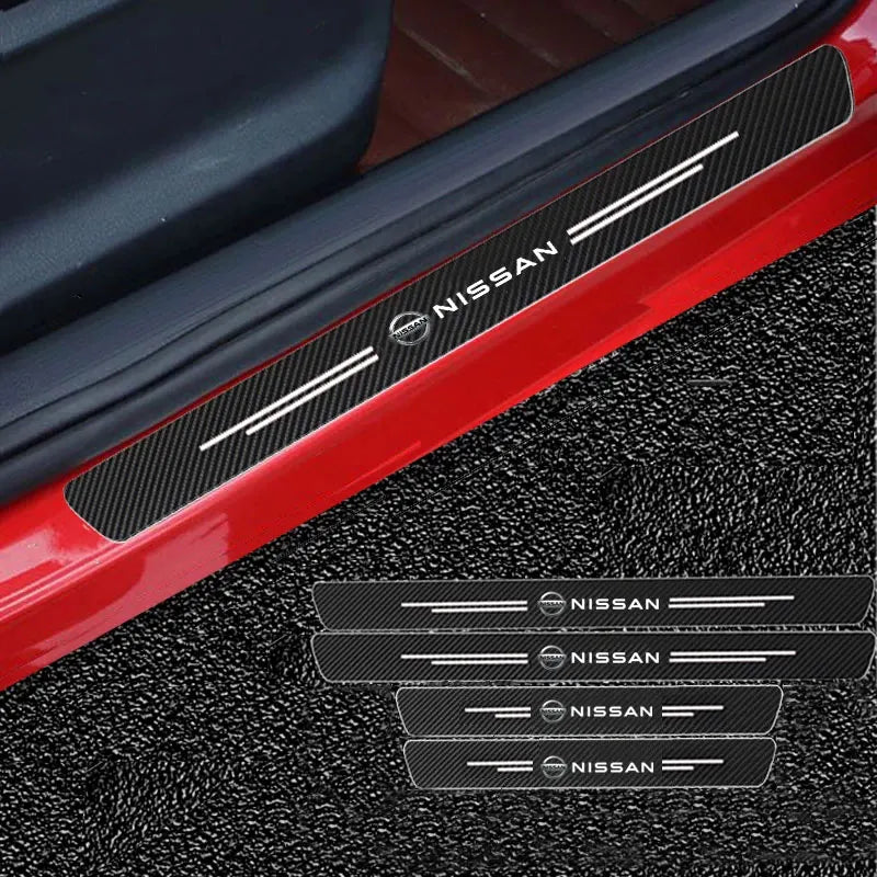 Nissan Carbon Fiber Door Sill Protector - Bumper Sticker Set