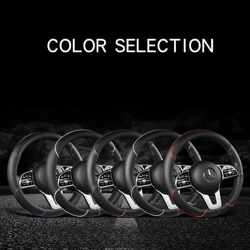 Universal Leather Steering Wheel Cover - Diamond Pattern Anti-Slip (14.5-15 inch)
