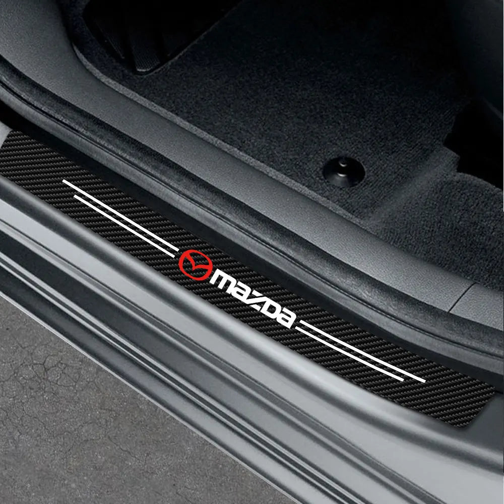 Mazda Carbon Fiber Door Sill Protector - 4 Piece Anti-Scratch Sticker Set