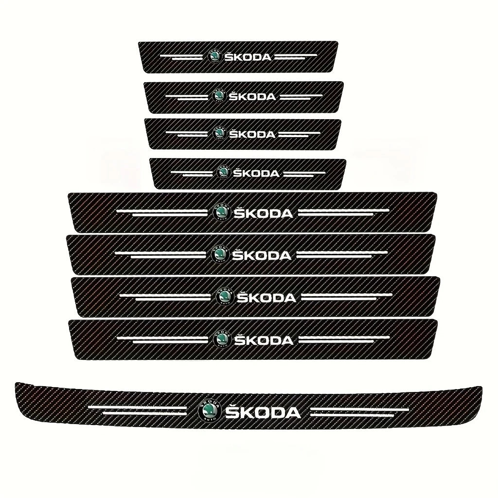 Skoda Carbon Fiber Door Sill Guards - Anti-Scratch Protector Film Set