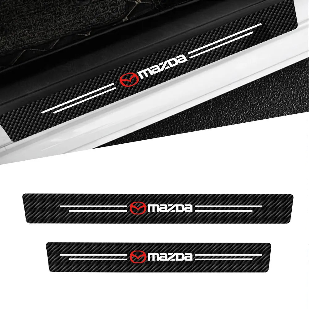 Mazda Carbon Fiber Door Sill Protector - 4 Piece Anti-Scratch Sticker Set