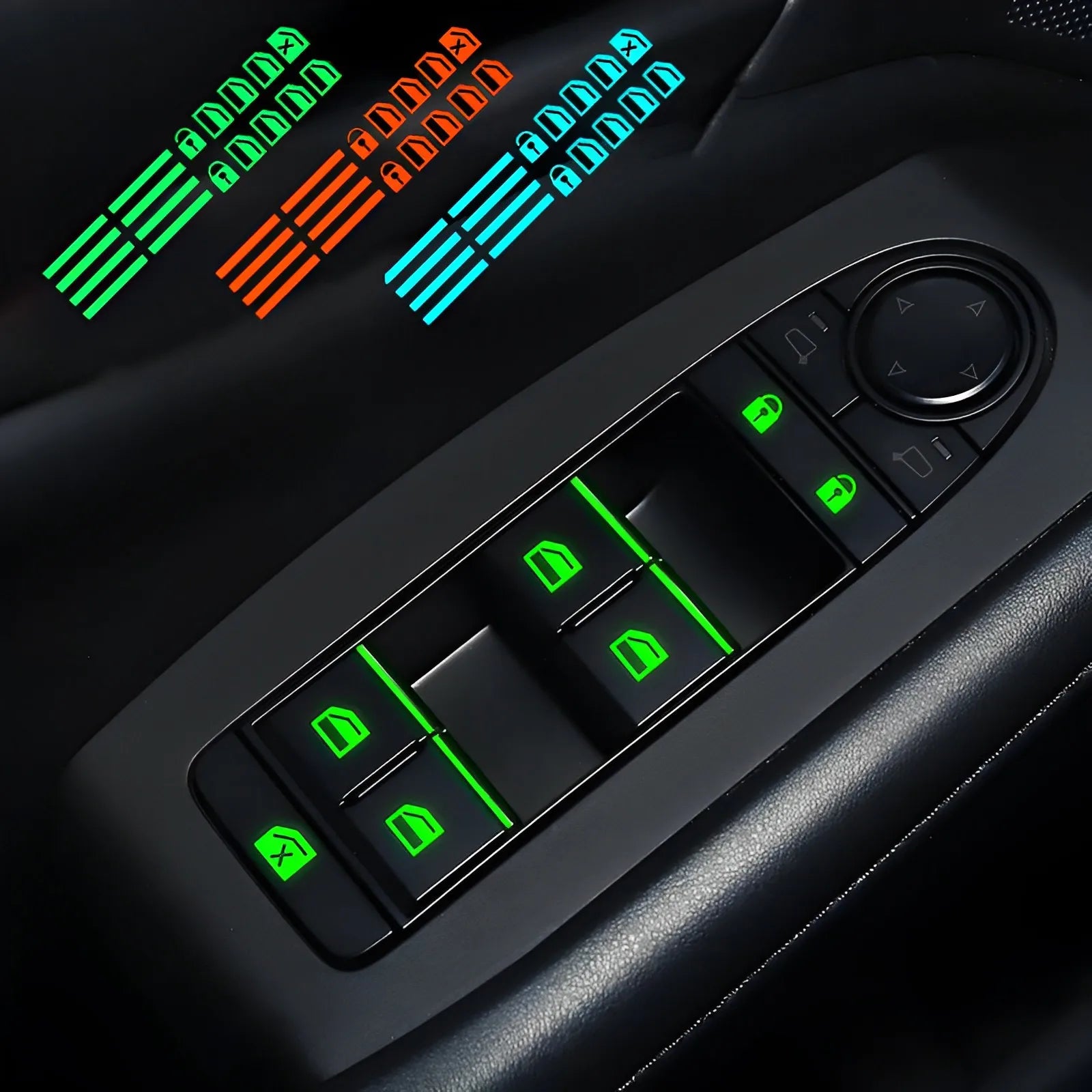 Luminous Car Window Button Stickers - Glow-in-Dark Lifter Switch Decals