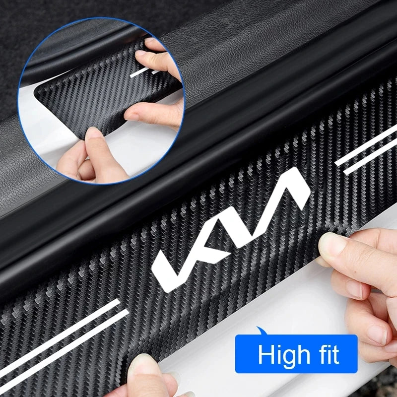 KIA Carbon Fiber Door Sill Protector - 5 Piece Sticker Set