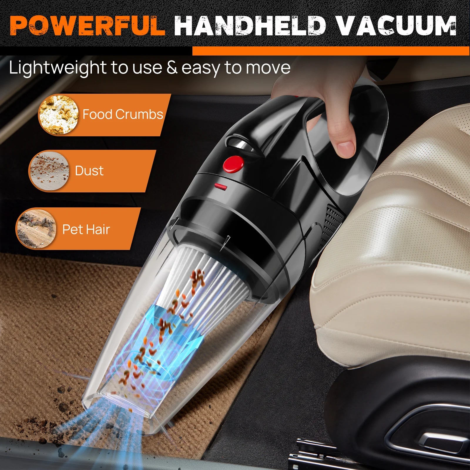Cordless Handheld Vacuum Cleaner - Portable Car & Home Vacuum with HEPA Filter & LED Light