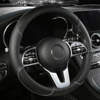 Universal Leather Steering Wheel Cover - Diamond Pattern Anti-Slip (14.5-15 inch)