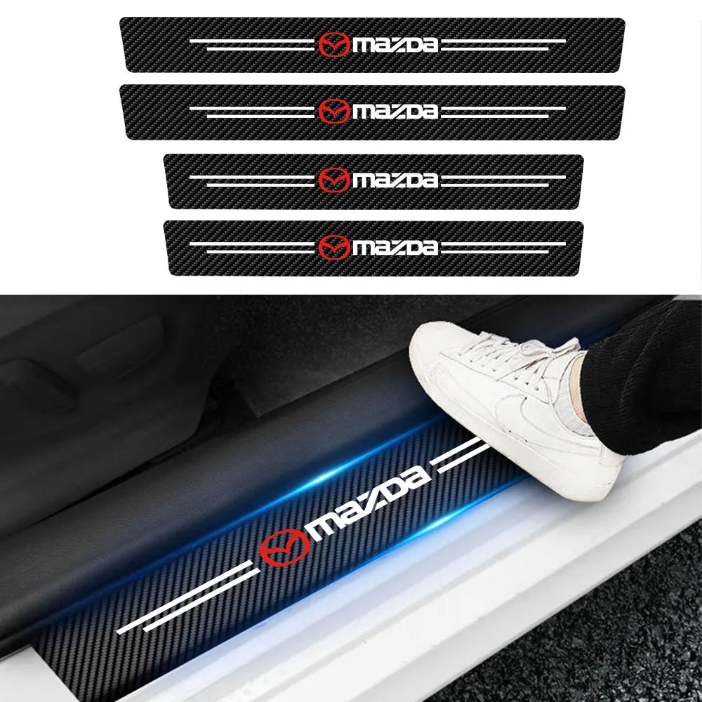 Mazda Carbon Fiber Door Sill Protector - 4 Piece Anti-Scratch Sticker Set