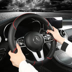 Universal Leather Steering Wheel Cover - Diamond Pattern Anti-Slip (14.5-15 inch)