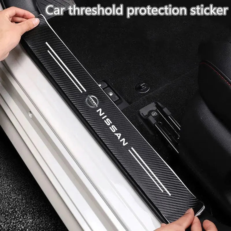 Nissan Carbon Fiber Door Sill Protector - Bumper Sticker Set