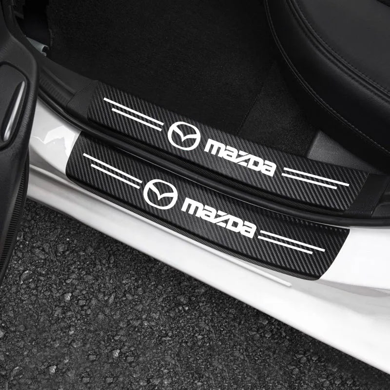 Mazda Carbon Fiber Door Sill Plate Protector - 5 Piece Sticker Set