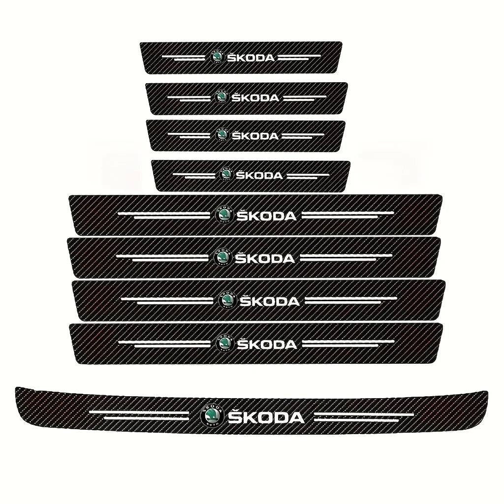 Skoda Carbon Fiber Door Sill Guards - Anti-Scratch Protector Film Set