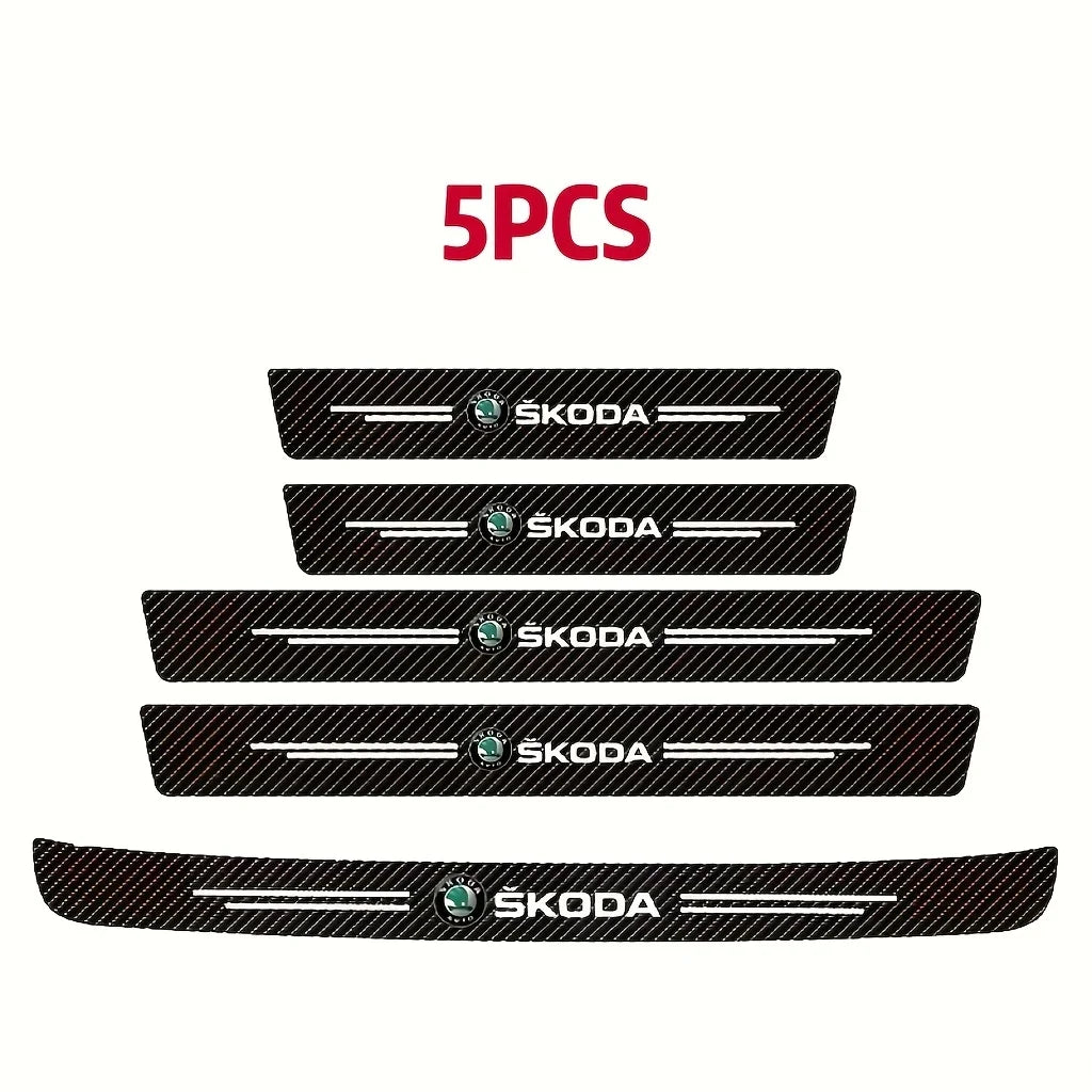 Skoda Carbon Fiber Door Sill Guards - Anti-Scratch Protector Film Set