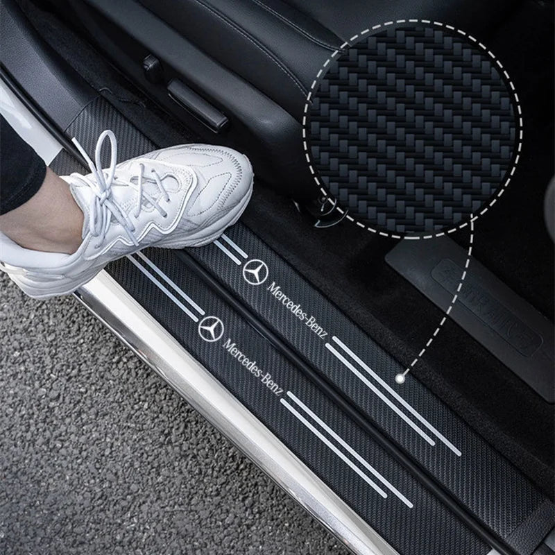 Mercedes Benz Carbon Fiber Door Sill Protector - 4 Piece Threshold Sticker Set