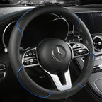 Universal Leather Steering Wheel Cover - Diamond Pattern Anti-Slip (14.5-15 inch)