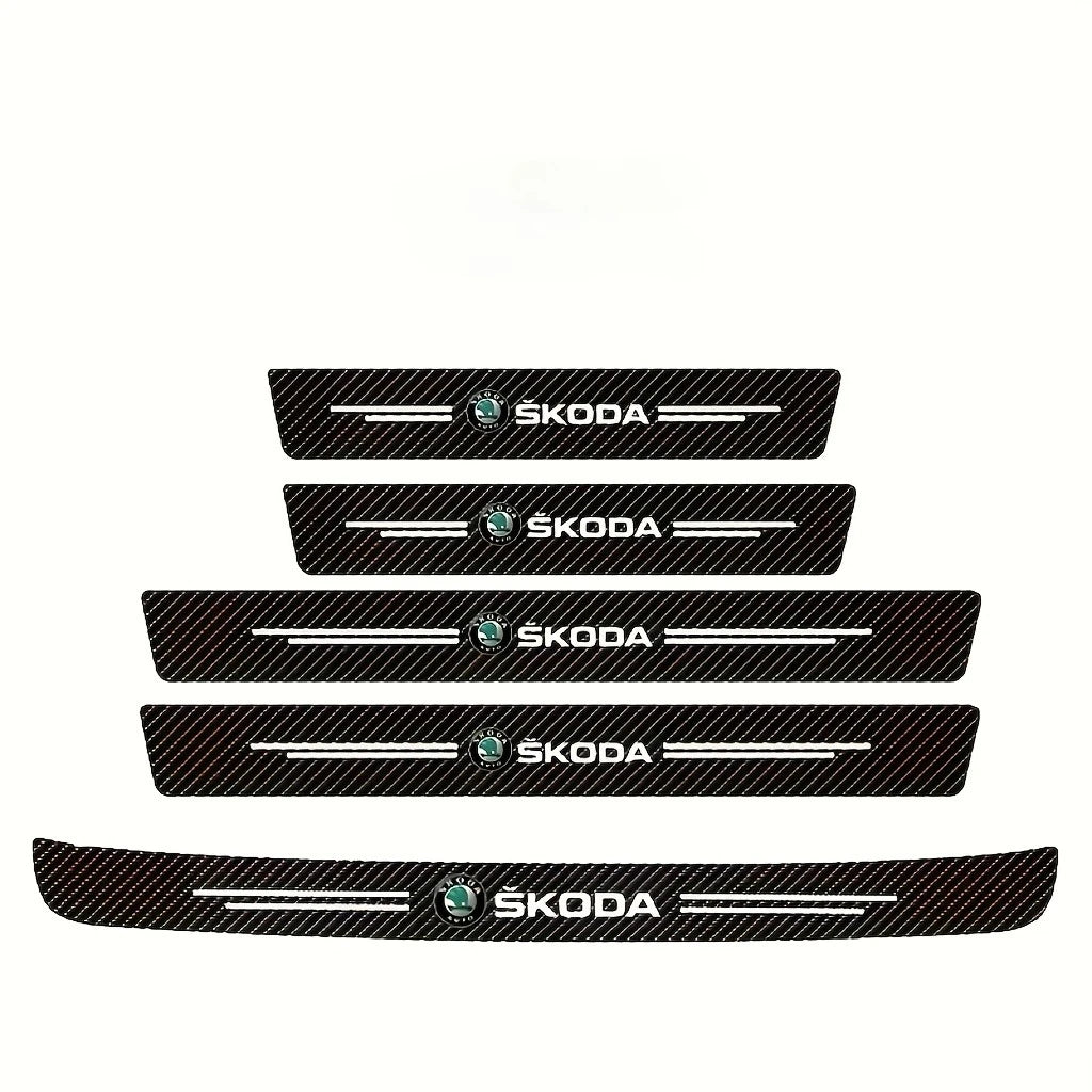 Skoda Carbon Fiber Door Sill Guards - Anti-Scratch Protector Film Set