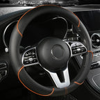 Universal Leather Steering Wheel Cover - Diamond Pattern Anti-Slip (14.5-15 inch)
