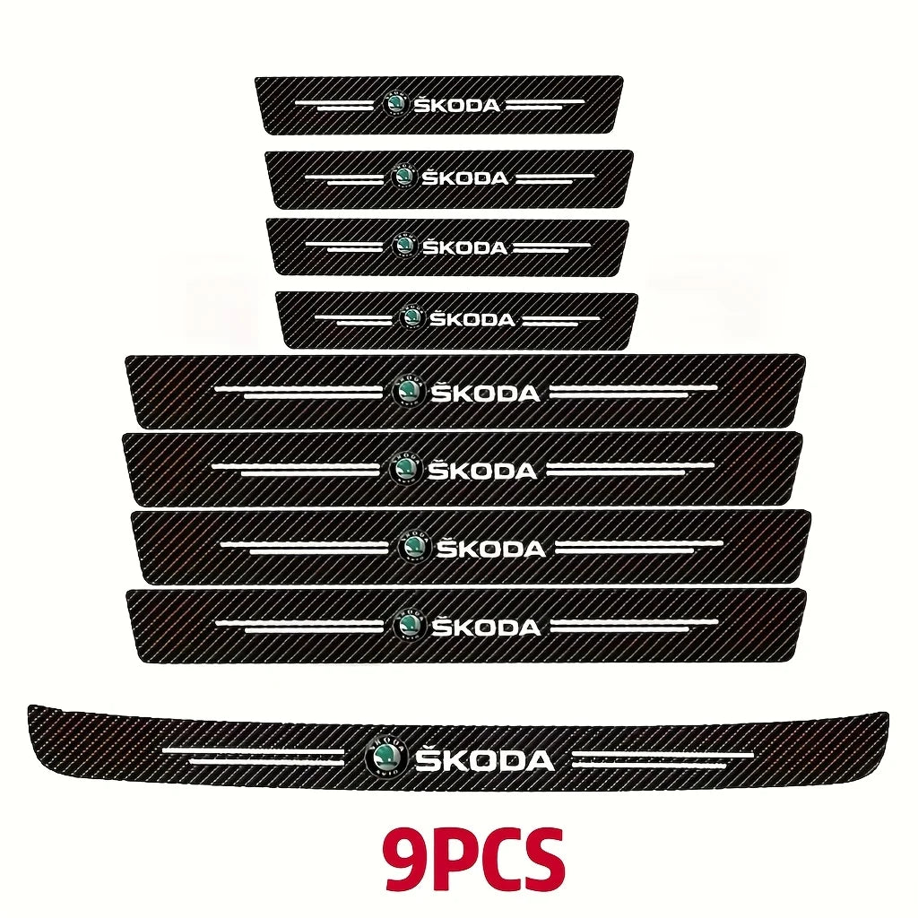 Skoda Carbon Fiber Door Sill Guards - Anti-Scratch Protector Film Set
