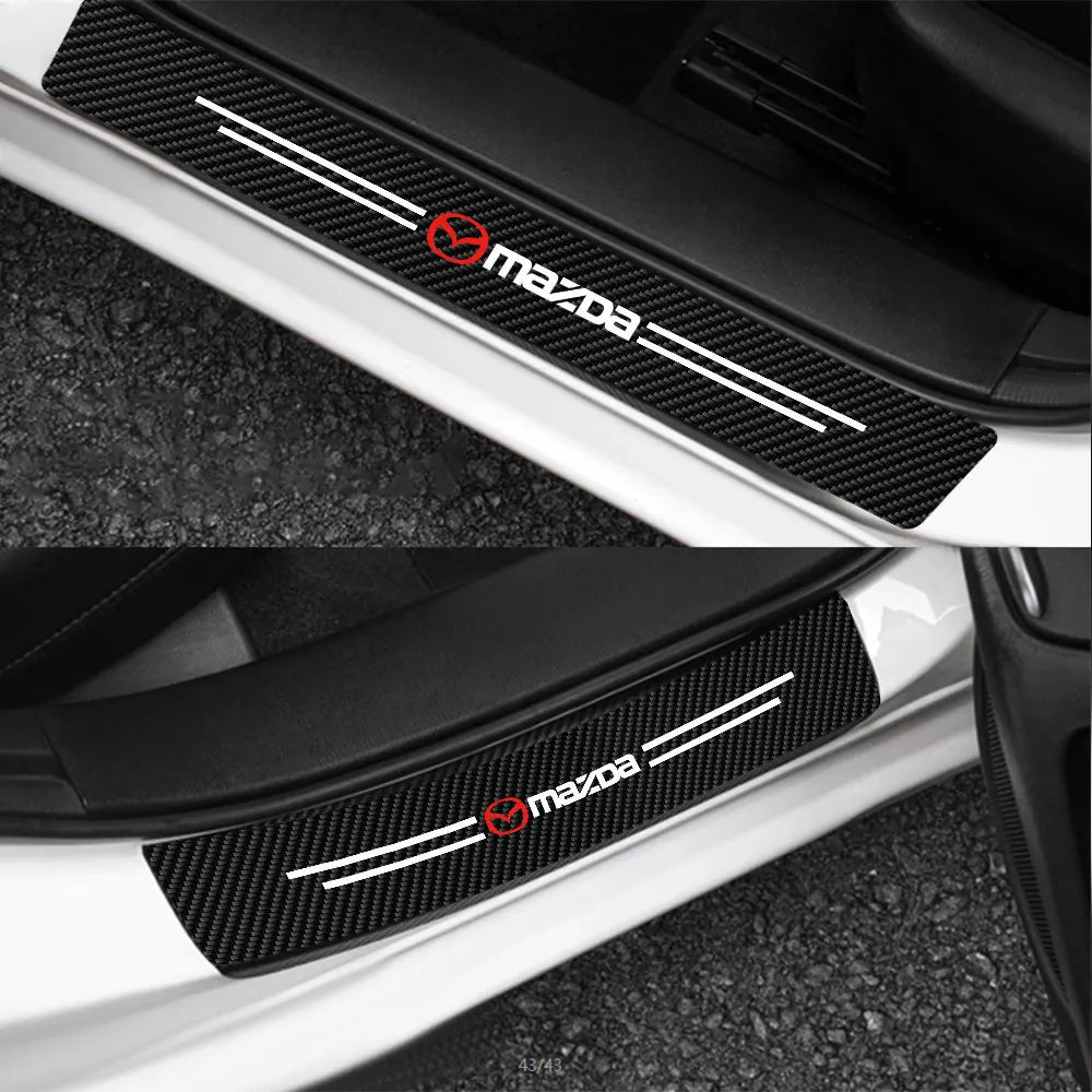 Mazda Carbon Fiber Door Sill Protector - 4 Piece Anti-Scratch Sticker Set