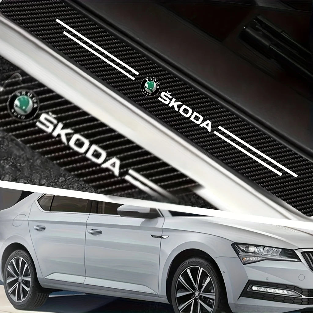 Skoda Carbon Fiber Door Sill Guards - Anti-Scratch Protector Film Set