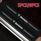 Skoda Carbon Fiber Door Sill Guards - Anti-Scratch Protector Film Set