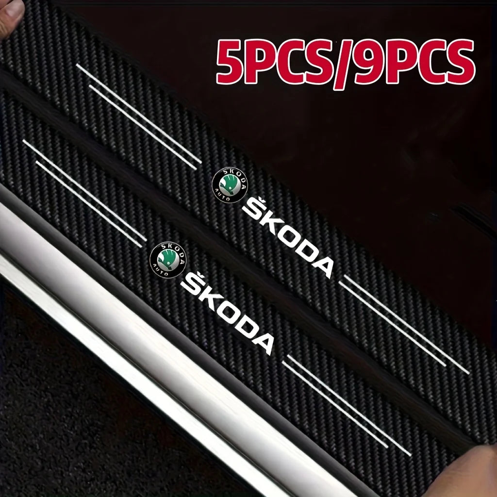 Skoda Carbon Fiber Door Sill Guards - Anti-Scratch Protector Film Set