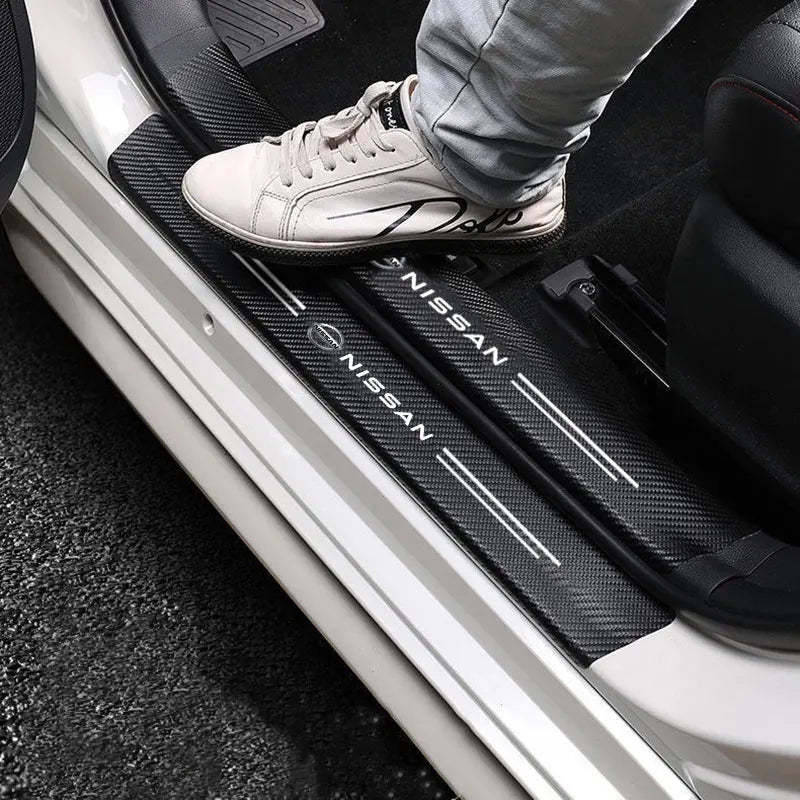 Nissan Carbon Fiber Door Sill Protector - Bumper Sticker Set