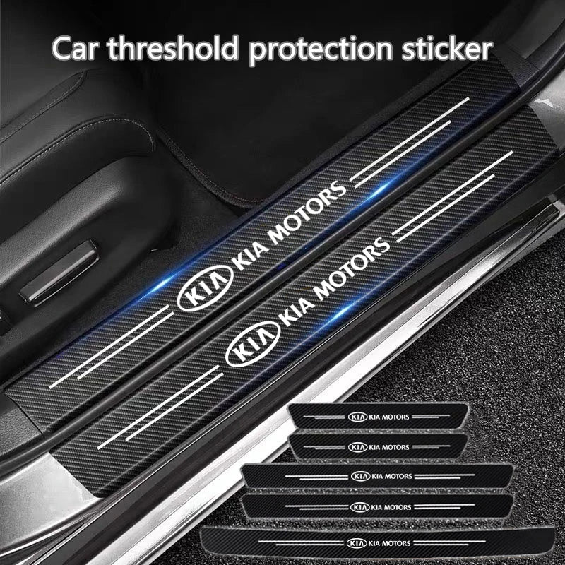 KIA Carbon Fiber Door Sill Protector - 5 Piece Sticker Set