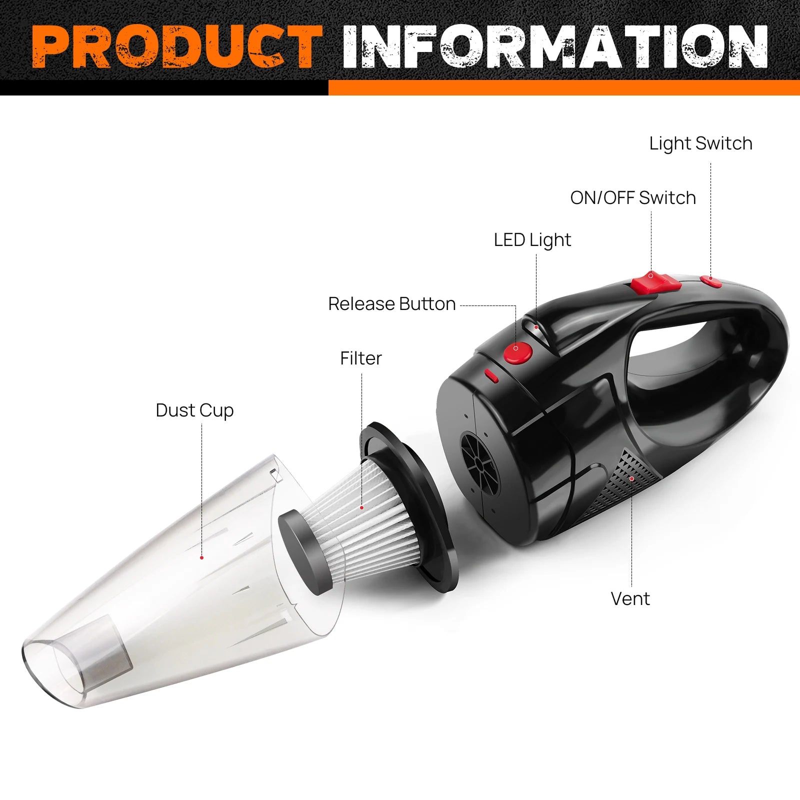 Cordless Handheld Vacuum Cleaner - Portable Car & Home Vacuum with HEPA Filter & LED Light