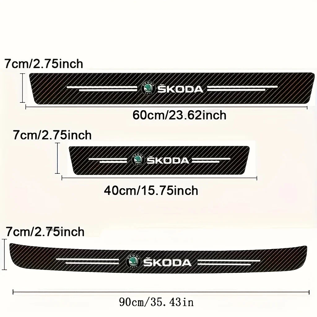 Skoda Carbon Fiber Door Sill Guards - Anti-Scratch Protector Film Set
