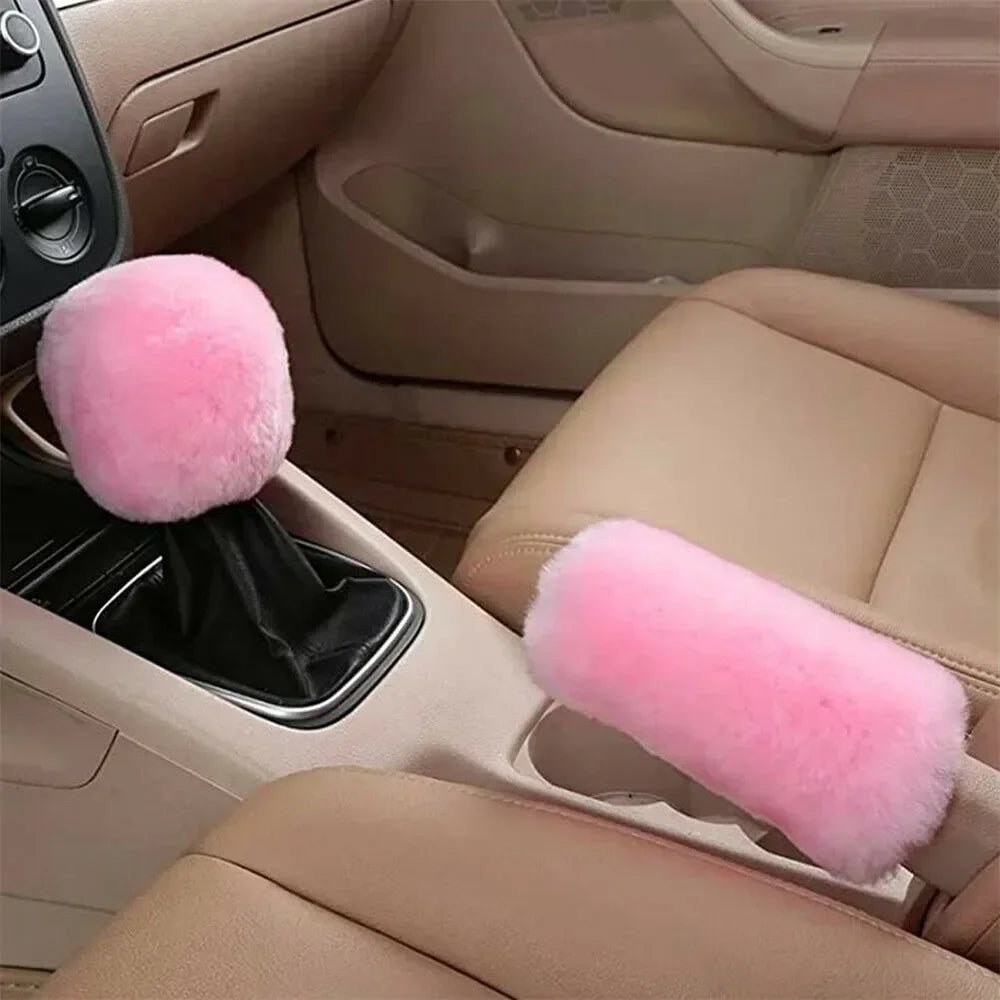 Fluffy Steering Wheel Cover - 3 Piece Soft Wool Winter Set (38cm)