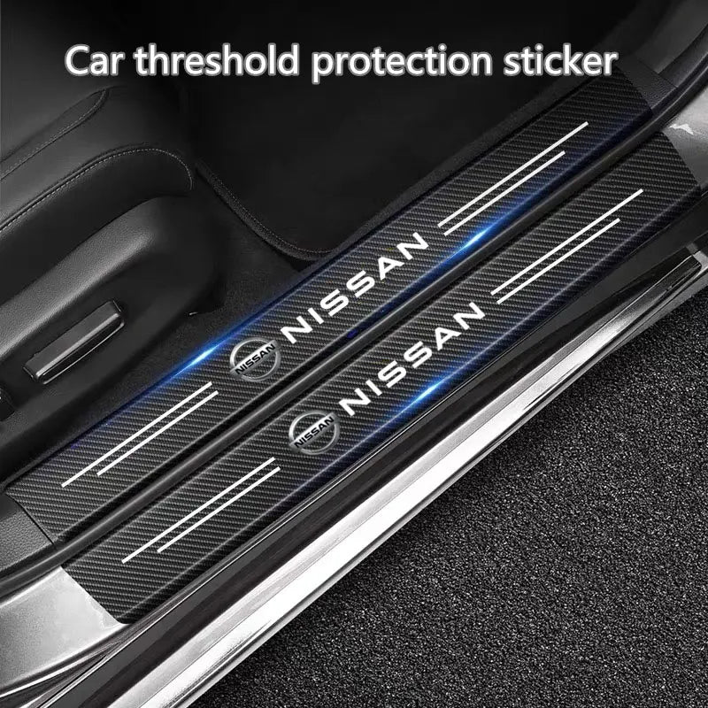Nissan Carbon Fiber Door Sill Protector - Bumper Sticker Set