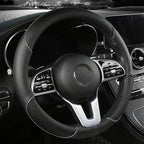Universal Leather Steering Wheel Cover - Diamond Pattern Anti-Slip (14.5-15 inch)