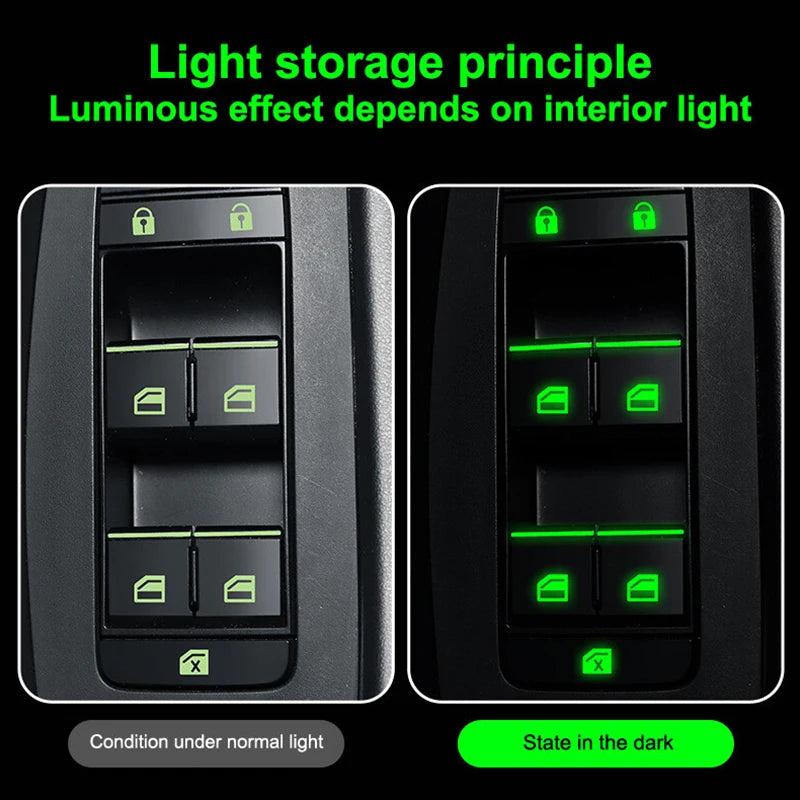Luminous Car Interior Stickers - 18 Piece Glow-in-Dark Window Control Panel Set